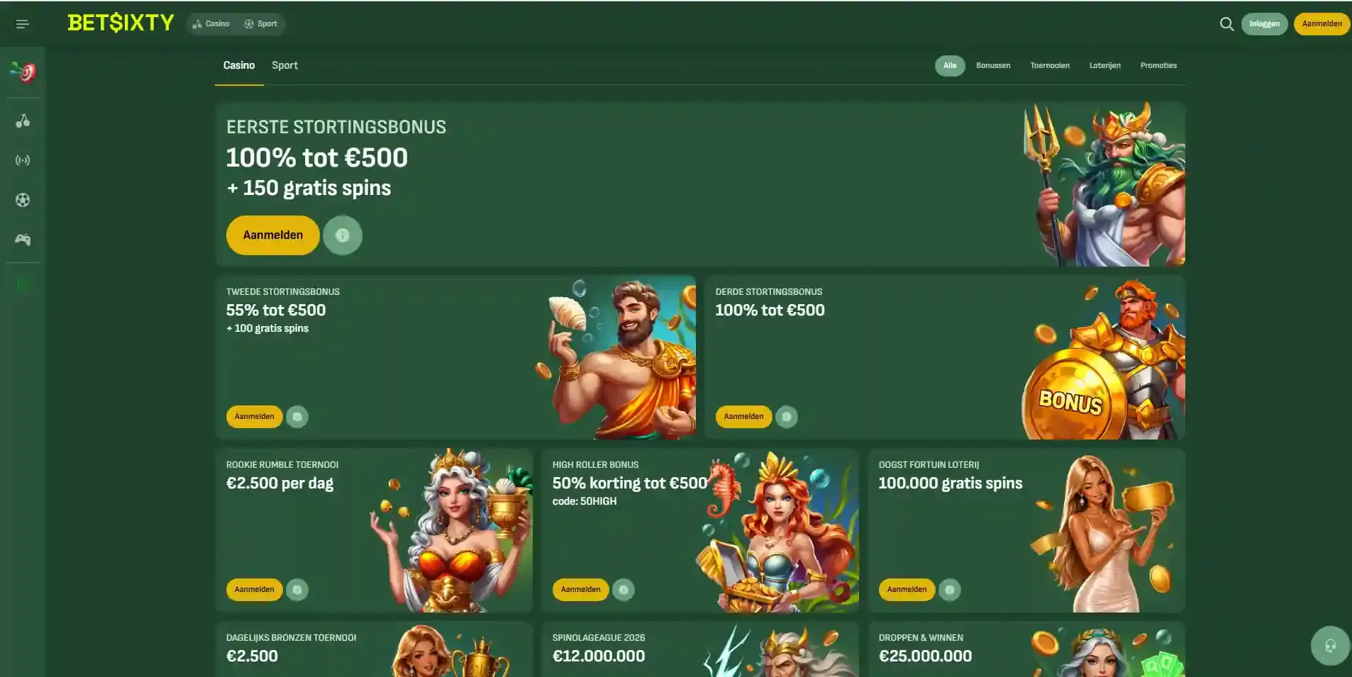 De actuele Betsixty casinopromoties met stortingsbonussen en terugkerende acties